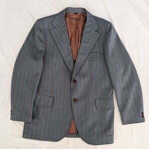 Vintage 70s Bradlees Quality Tailored Blue Red Herringbone Polyester Suit Jacket